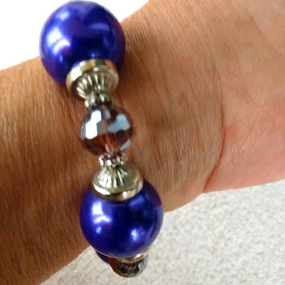 🔥🔥🔥🔥 !!! 🆕 Chunky Bracelet Purple W/Crystal & Bead Caps Hand-Made - Picture 6 of 9